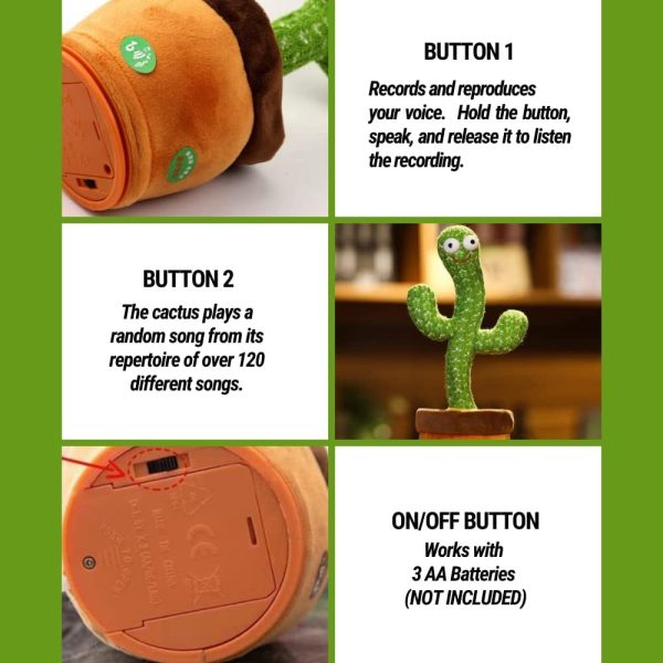 Magic Select Cactus Bailarín con Movimiento Electrónico y Luces y 120 Canciones. Juguete de Peluche que Baila y Repite tu Voz. Peluche Decorativo con Canciones Embalaje Deteriorado Fashion