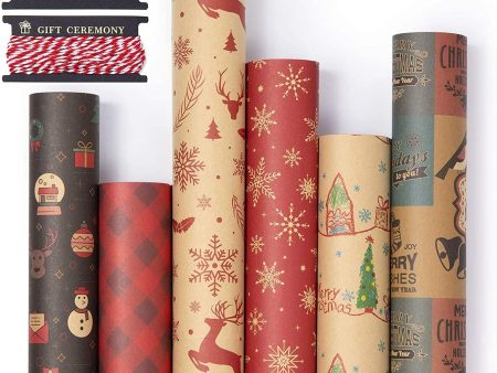 Czemo Papel Kraft para Envolver Navidad, 6 Hojas de Papel para Envolver Regalos, Surtido, Rollo de Papel para Regalo de Fiesta Navideña, 50x70cm Reacondicionado For Discount