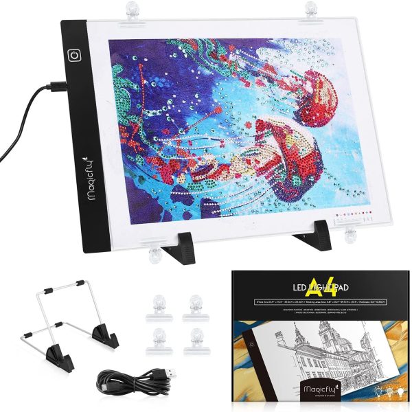 Magicfly Mesa de Luz LED para Calcar Dibujos para Artistas, Dibujantes, A4 Tableta de Luz para Dibujos, Ilustración, Diseño, Cómic, Animación, 3 Modos de Iluminación, Cable USB Reacondicionado Discount